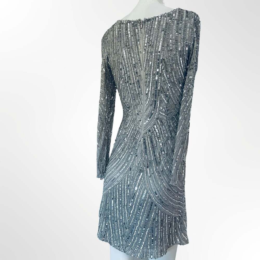 Lara 29615 Long-Sleeve Beaded Cocktail Dress in Silver - Picture 5 of 9